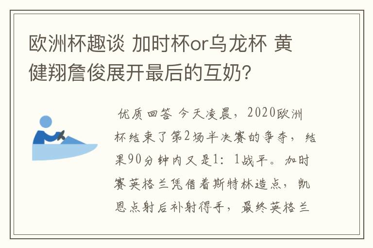 欧洲杯趣谈 加时杯or乌龙杯 黄健翔詹俊展开最后的互奶?