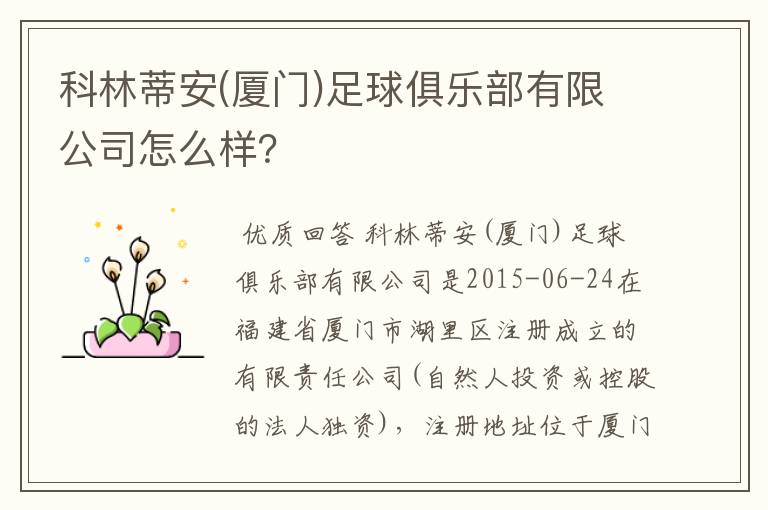 科林蒂安(厦门)足球俱乐部有限公司怎么样?