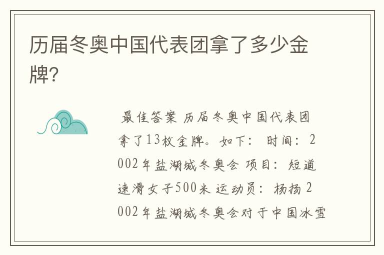 历届冬奥中国代表团拿了多少金牌?