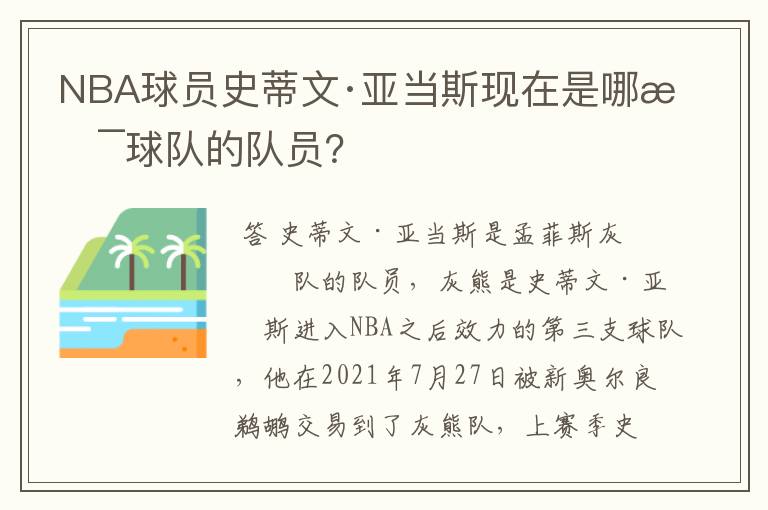 NBA球员史蒂文·亚当斯现在是哪支球队的队员？