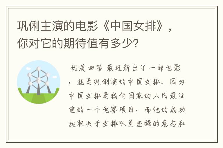 巩俐主演的电影《中国女排》,你对它的期待值有多少?