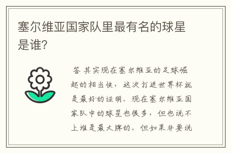 塞尔维亚国家队里最有名的球星是谁?