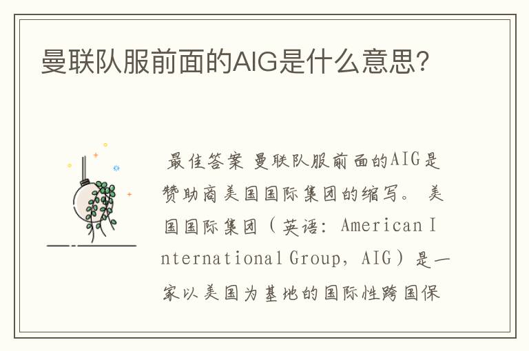 曼联队服前面的AIG是什么意思?