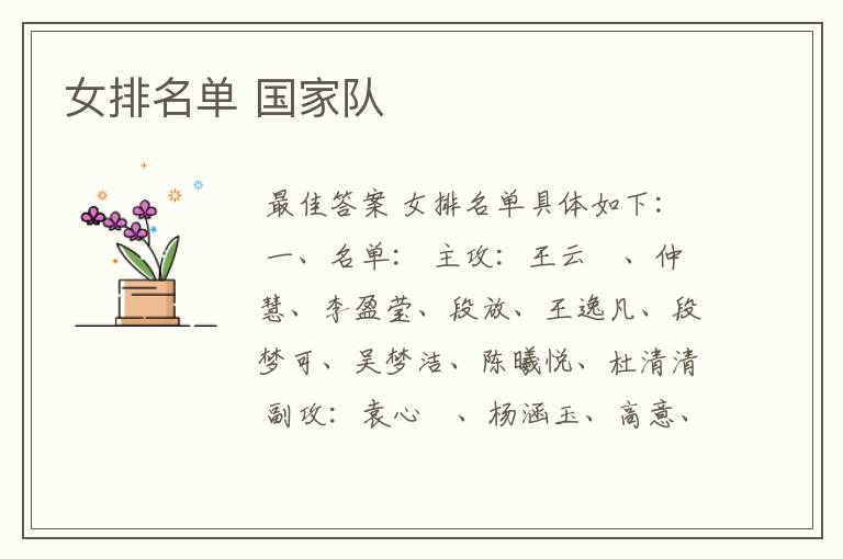 女排名单 国家队