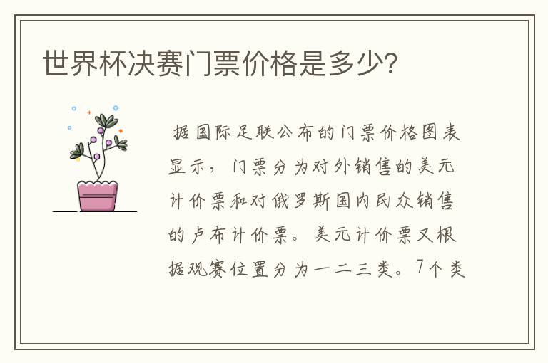 世界杯决赛门票价格是多少?