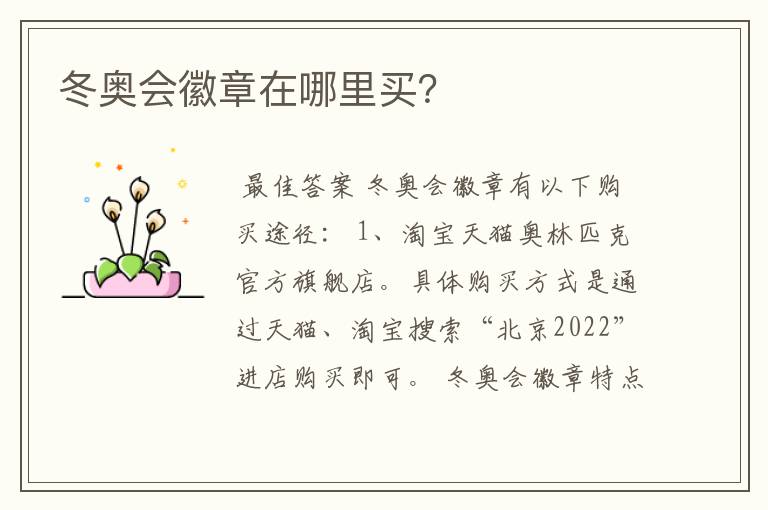 冬奥会徽章在哪里买?