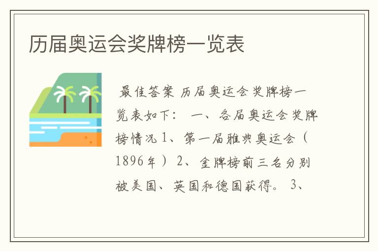 历届奥运会奖牌榜一览表