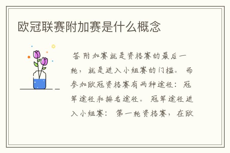 欧冠联赛附加赛是什么概念