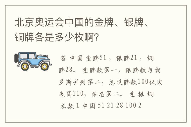 北京奥运会中国的金牌、银牌、铜牌各是多少枚啊?
