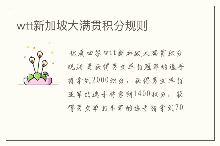 wtt新加坡大满贯积分规则