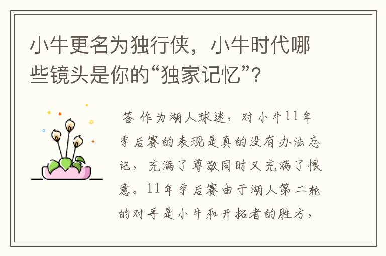 小牛更名为独行侠,小牛时代哪些镜头是你的“独家记忆”?