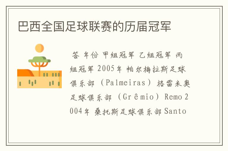巴西全国足球联赛的历届冠军