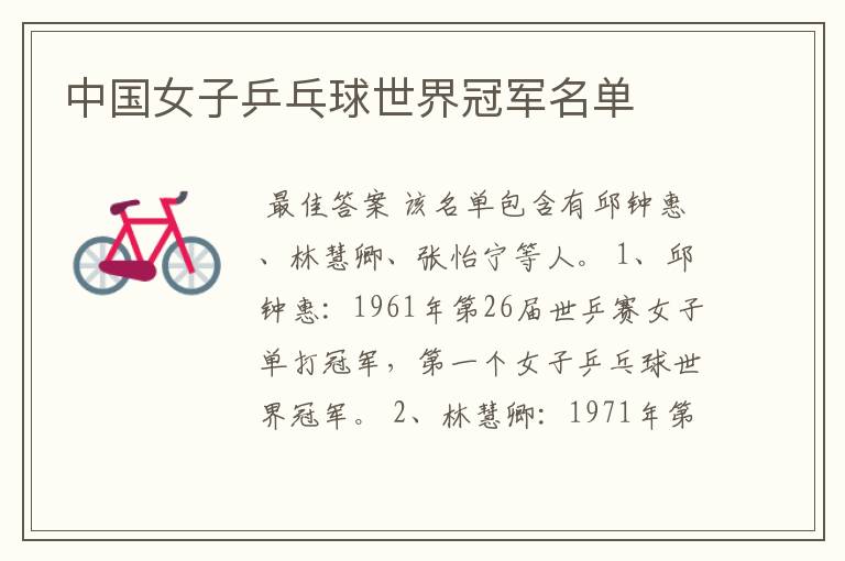 中国女子乒乓球世界冠军名单