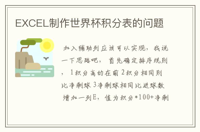 EXCEL制作世界杯积分表的问题