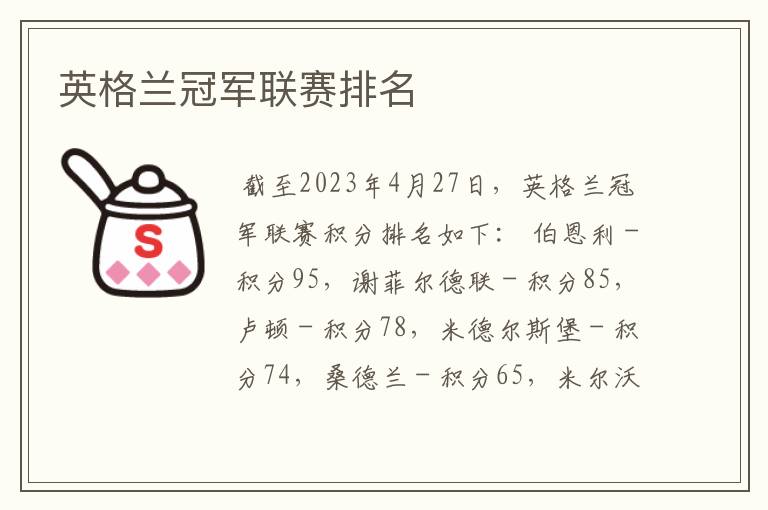 英格兰冠军联赛排名