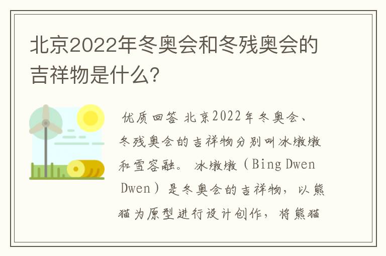 北京2022年冬奥会和冬残奥会的吉祥物是什么?