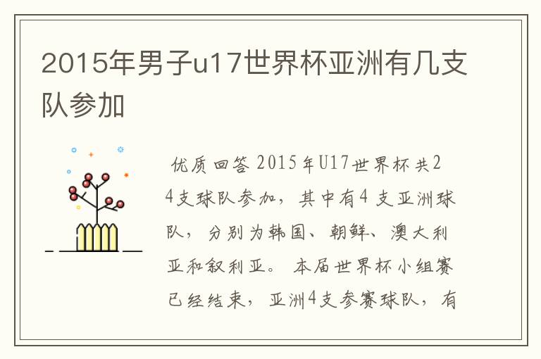2015年男子u17世界杯亚洲有几支队参加