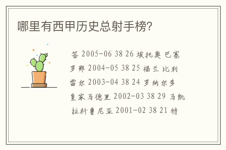 哪里有西甲历史总射手榜?