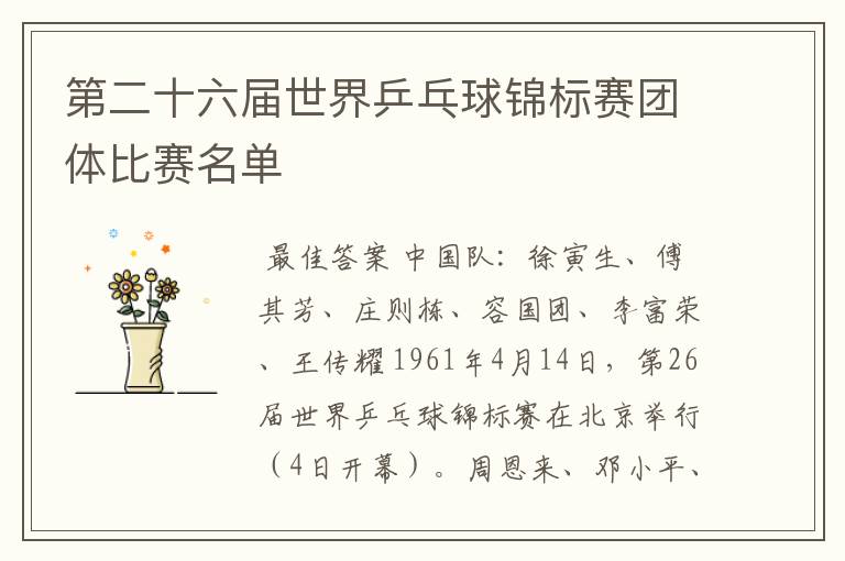 第二十六届世界乒乓球锦标赛团体比赛名单