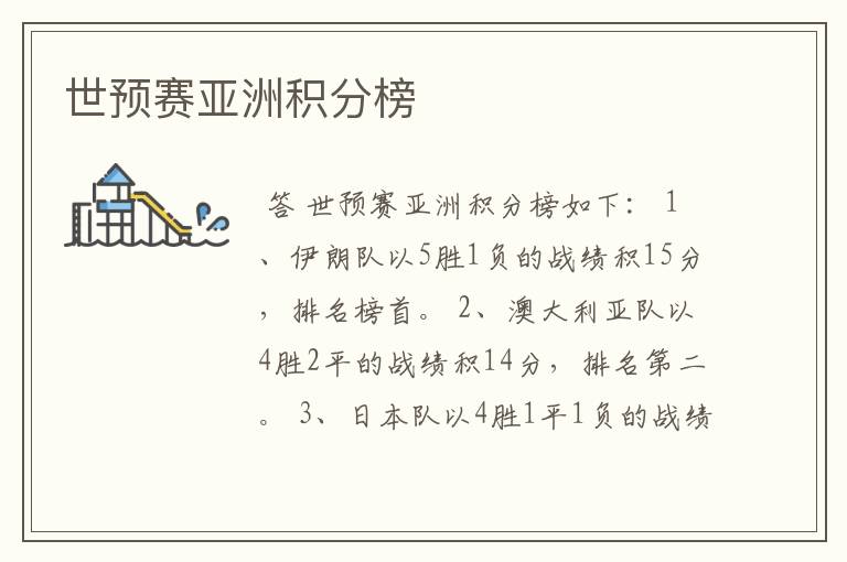 世预赛亚洲积分榜