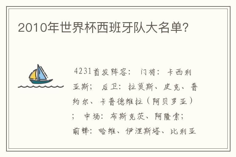 2010年世界杯西班牙队大名单?