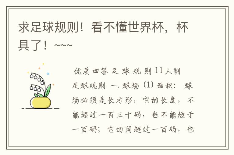 求足球规则!看不懂世界杯,杯具了!~~~