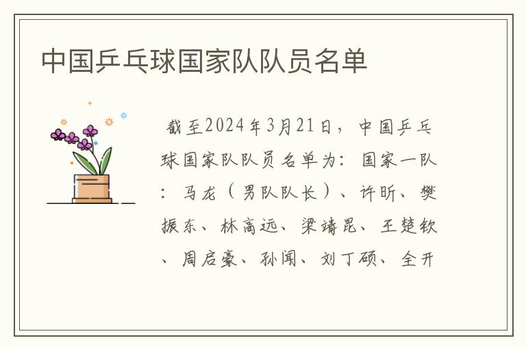 中国乒乓球国家队队员名单