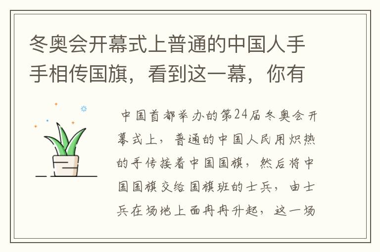 冬奥会开幕式上普通的中国人手手相传国旗,看到这一幕,你有何感触?
