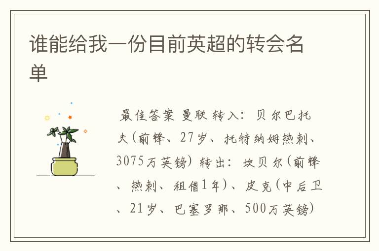 谁能给我一份目前英超的转会名单