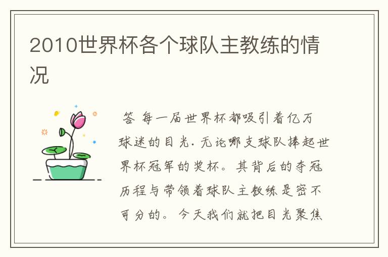 2010世界杯各个球队主教练的情况