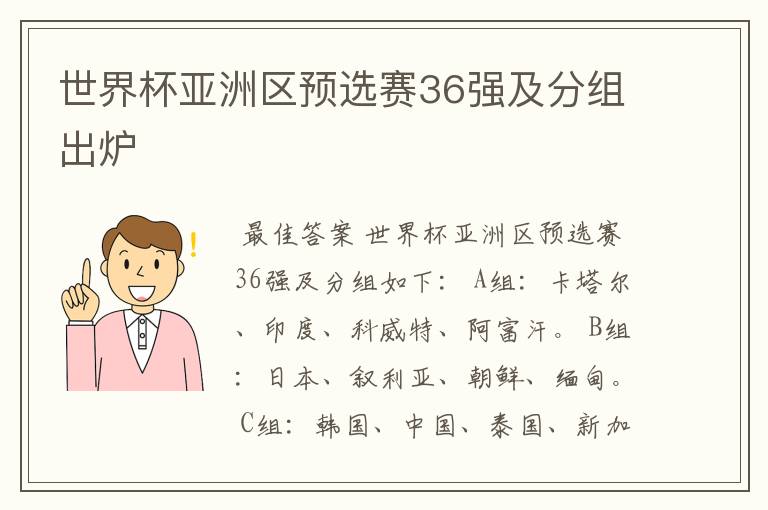 世界杯亚洲区预选赛36强及分组出炉