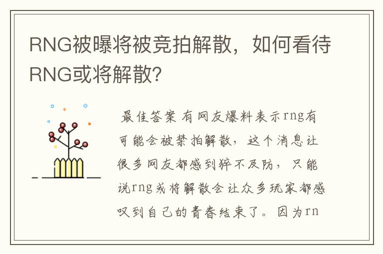 RNG被曝将被竞拍解散,如何看待RNG或将解散?