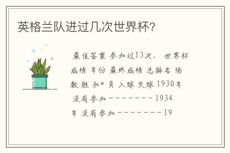 英格兰队进过几次世界杯?