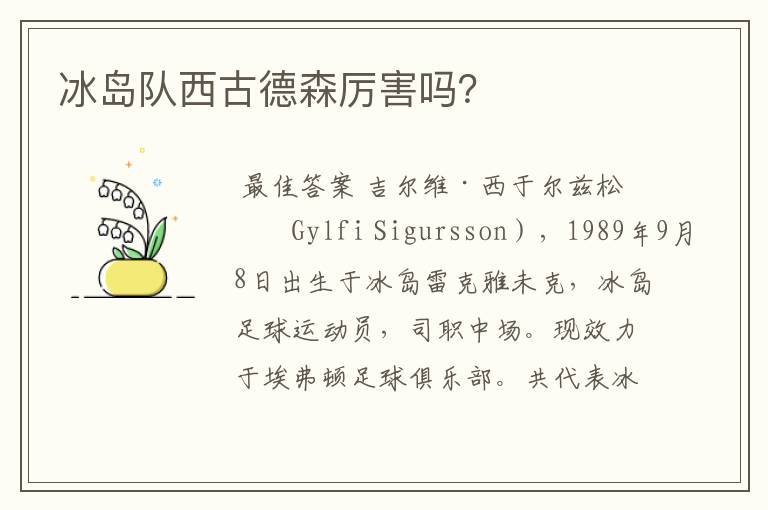 冰岛队西古德森厉害吗?