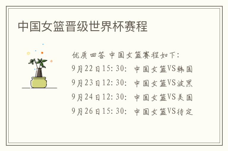 中国女篮晋级世界杯赛程