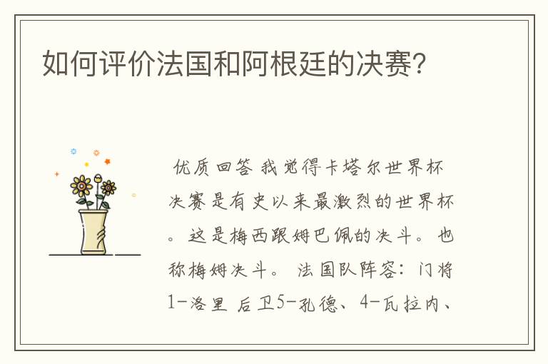 如何评价法国和阿根廷的决赛?