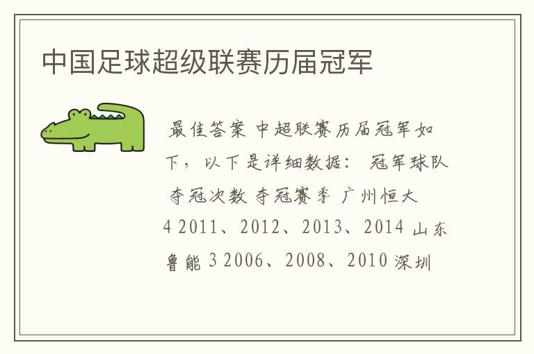 中国足球超级联赛历届冠军