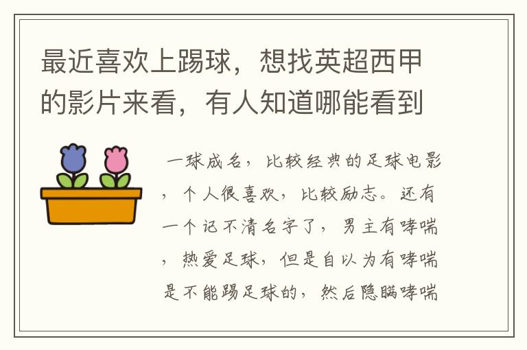 最近喜欢上踢球,想找英超西甲的影片来看,有人知道哪能看到吗