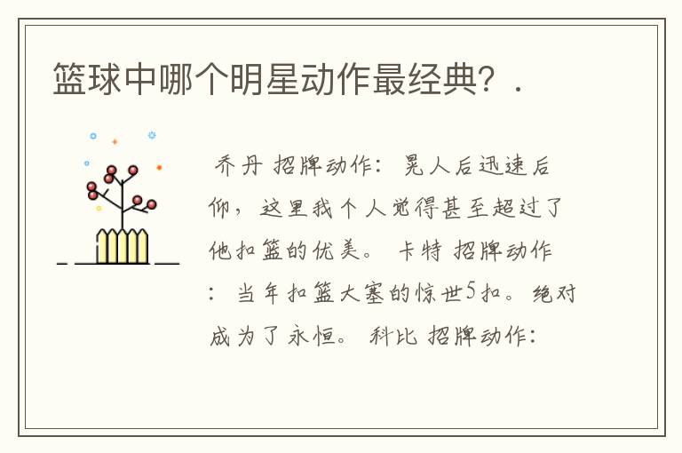 篮球中哪个明星动作最经典?.