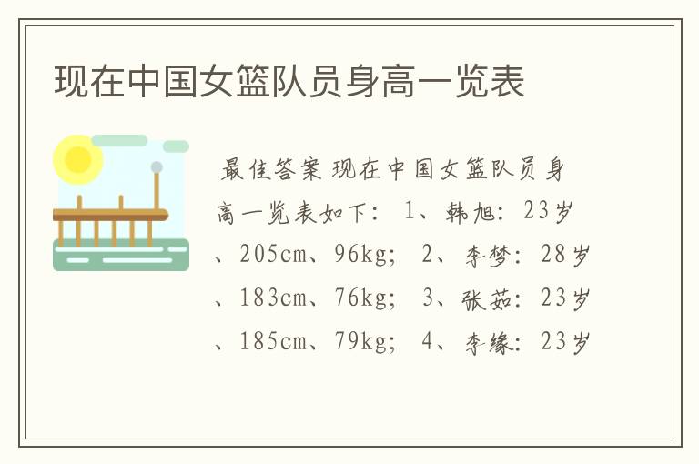 现在中国女篮队员身高一览表