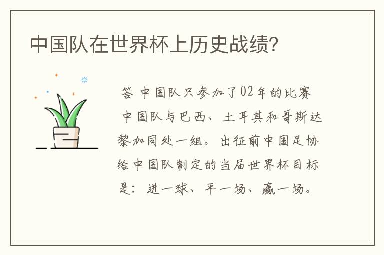 中国队在世界杯上历史战绩?