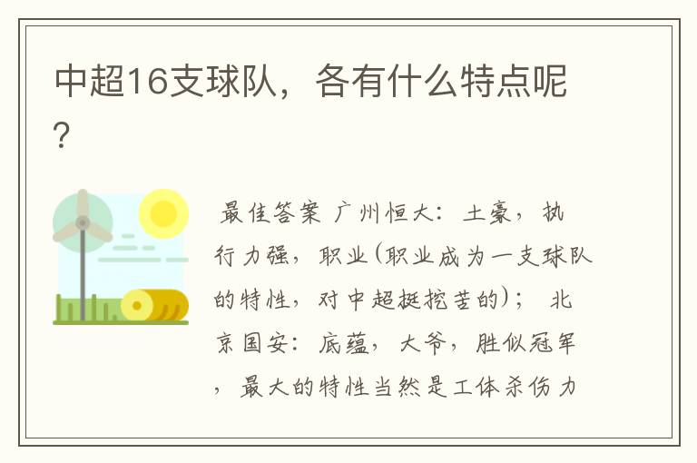 中超16支球队,各有什么特点呢?