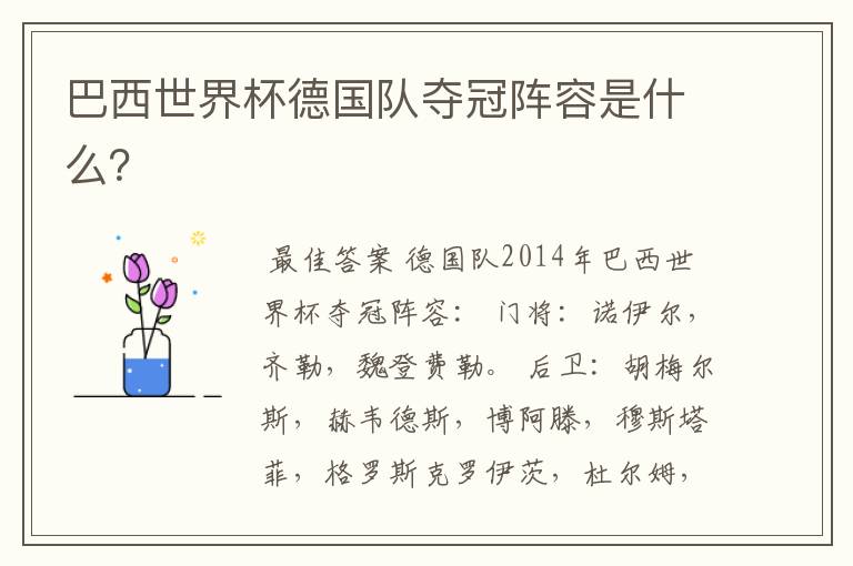 巴西世界杯德国队夺冠阵容是什么?