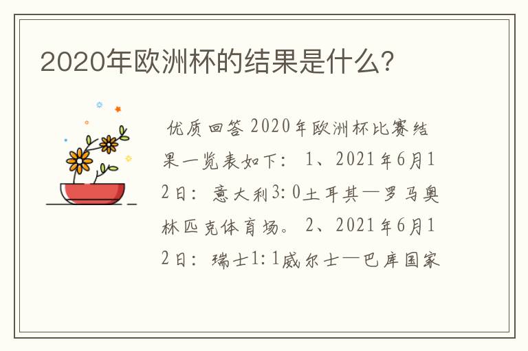 2020年欧洲杯的结果是什么?