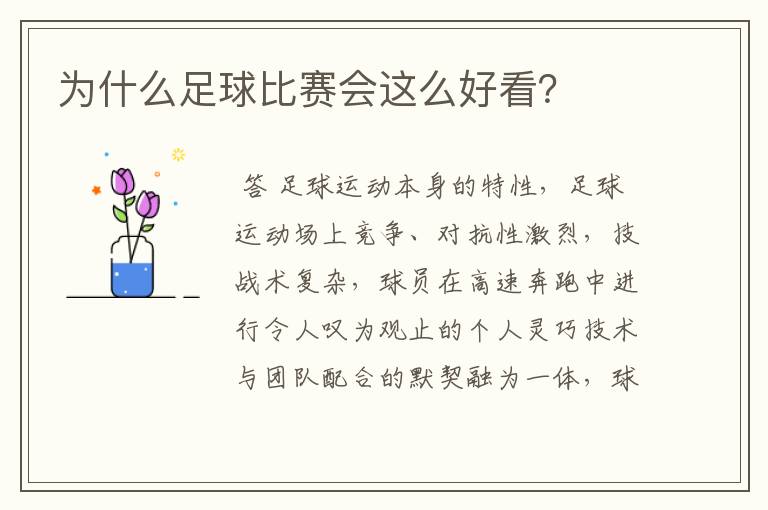 为什么足球比赛会这么好看?