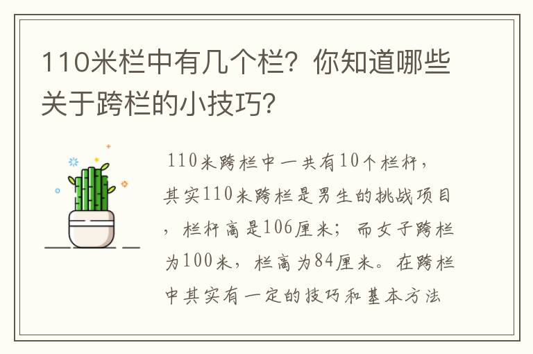 110米栏中有几个栏?你知道哪些关于跨栏的小技巧?
