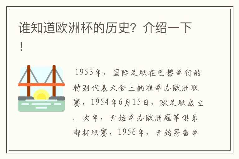 谁知道欧洲杯的历史?介绍一下!