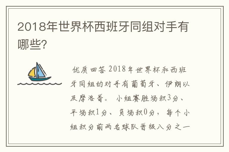 2018年世界杯西班牙同组对手有哪些?