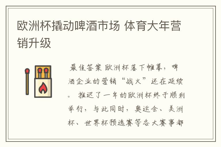 欧洲杯撬动啤酒市场 体育大年营销升级