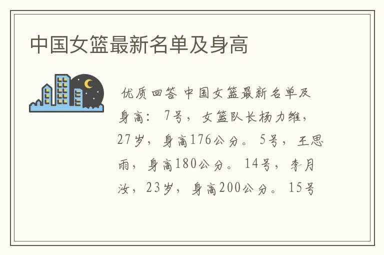 中国女篮最新名单及身高